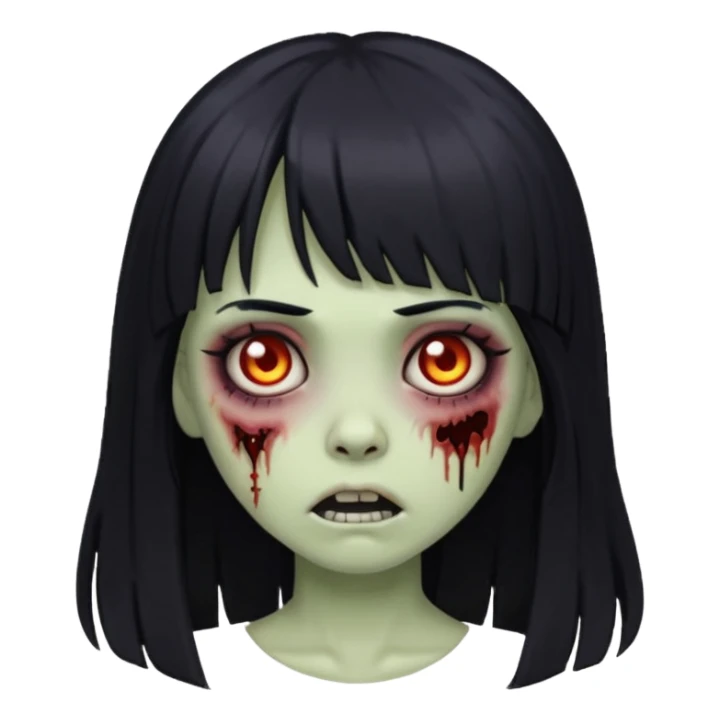 Girl zombie with long black hair And bangs sticker