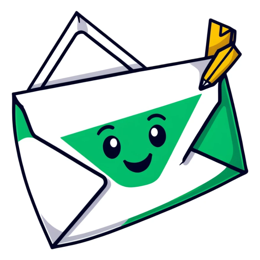 Geometric Maya style smile emoji - receiving a letter, strictly white and deep dark green only, angular sharp lines sticker