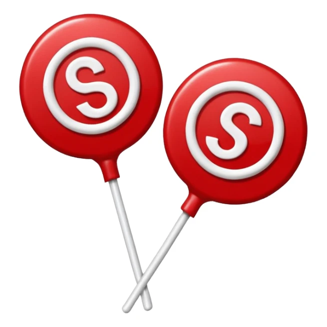 2 Christmas red lollipops with white "S" logo sticker