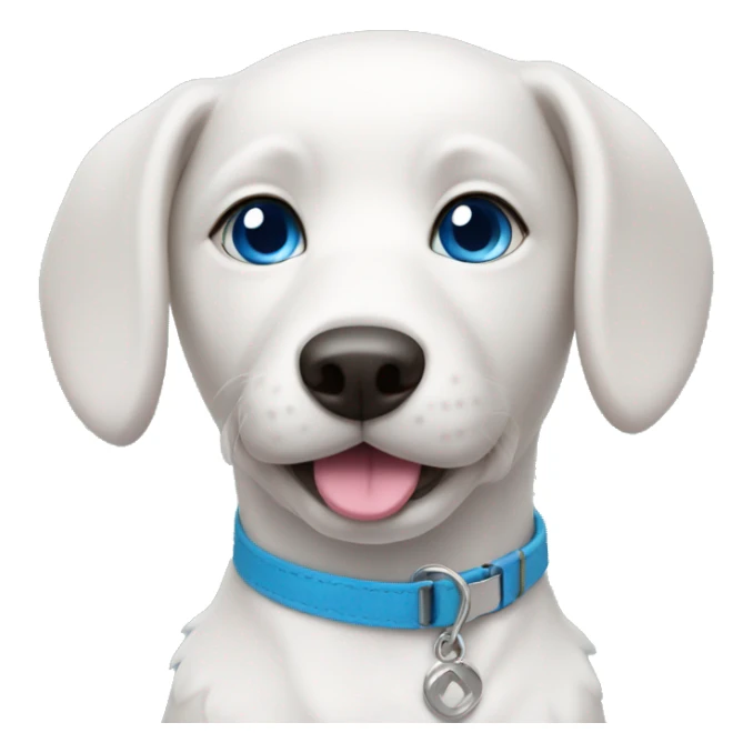 white model dog with blue eyes and pink collar sticker