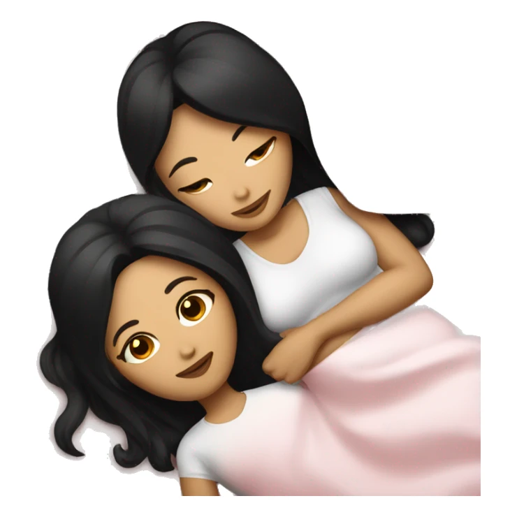 Lesbians with long black hair and white skin laying in bed together sticker