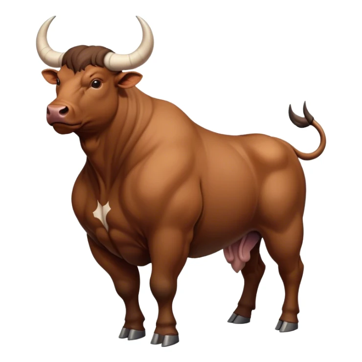 Top-down view of a muscular bull facing left, with visible curved horns and strong back sticker
