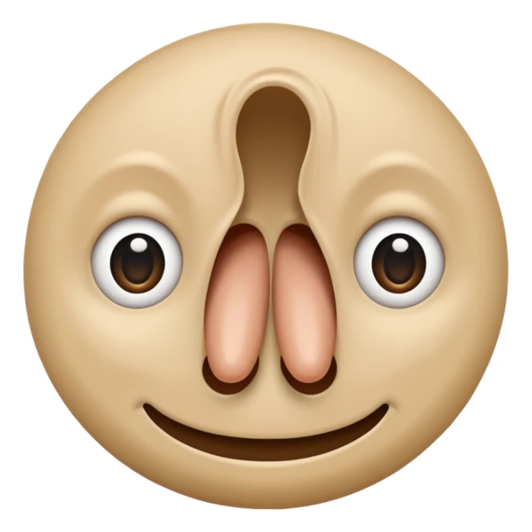 Two beige circles squished together , with a single long nose  sticker