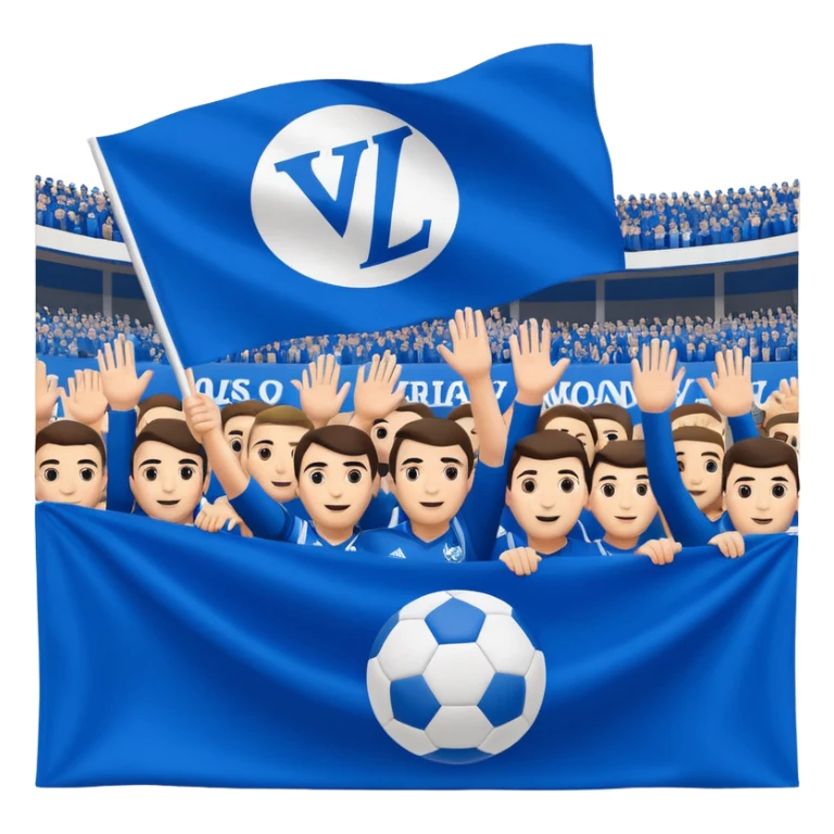 energetic crowd of Levski Sofia fans, sector B, waving blue and white flag sticker