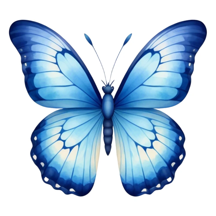 A majestic butterfly with wings in shades of deep navy, sky blue, and soft pastel azure, delicate watercolor texture." sticker
