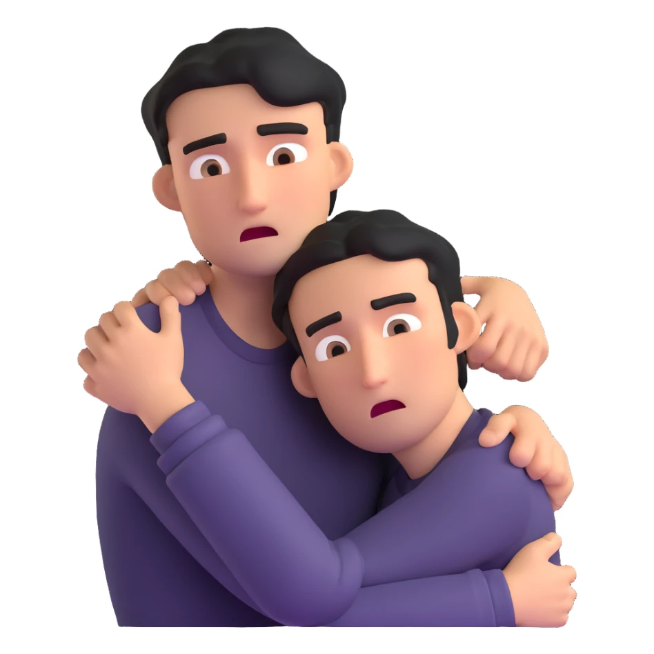 man with anxious attachment style clinging desperately to partner with worried expression and fear of abandonment sticker