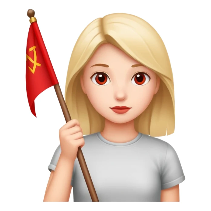 girl holding a red flag sticker