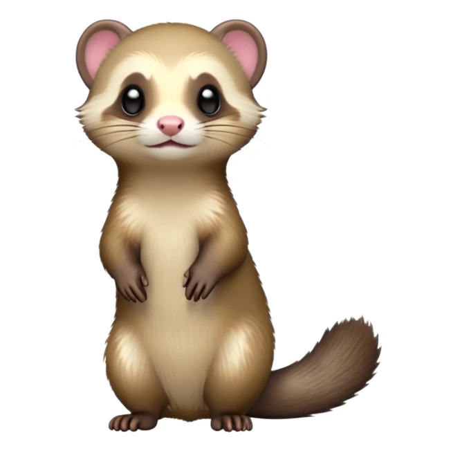 cinematic-[ferret]-realistic-full- long elongated body-standing-emoji,-tiny-paws-tucked-close,-head-tilted-dramatically,-sleek-[sable]-fur,-simplified-yet-realistic-focused-features,-highly-detailed,-glowing-with-an-almost-sarcastic-glow sticker