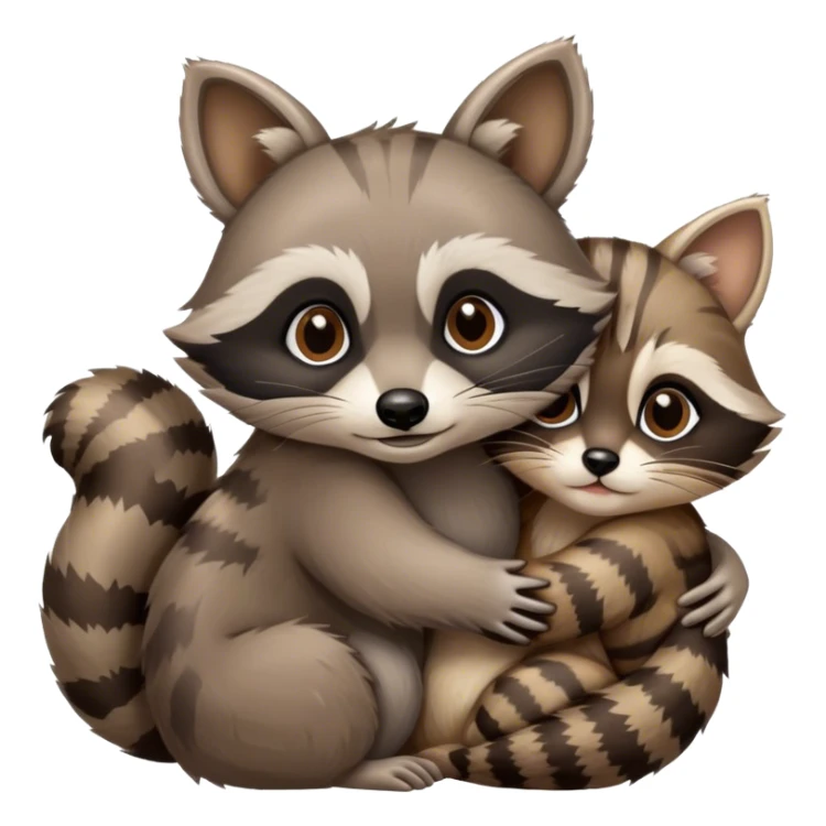 Raccoons hugging each other and a cute cat sticker