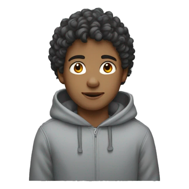 boy with curly dark hair in a grey hoodie  sticker