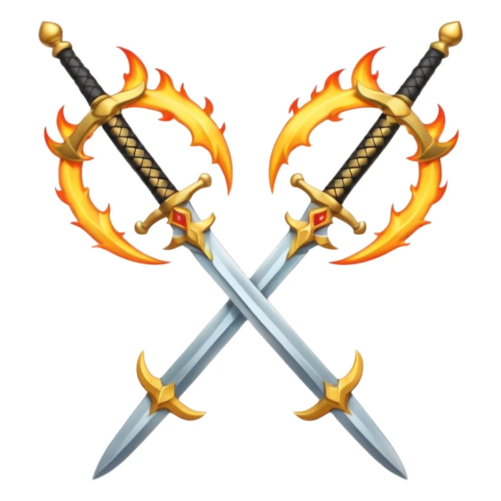 Two powerful on fire fully golden fiery royal crossed swords sticker