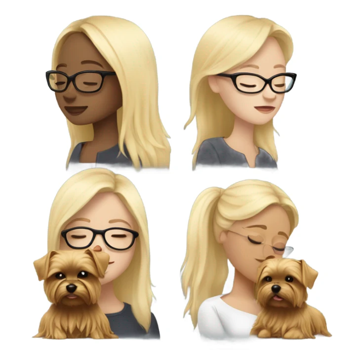 White girl blonde hair eyes closed wearing glasses hugs Yorkshire terrier  sticker