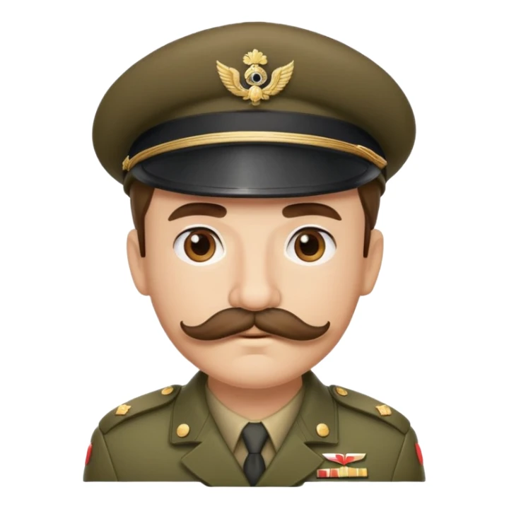 Military soldier with a curled mustache and beret sticker