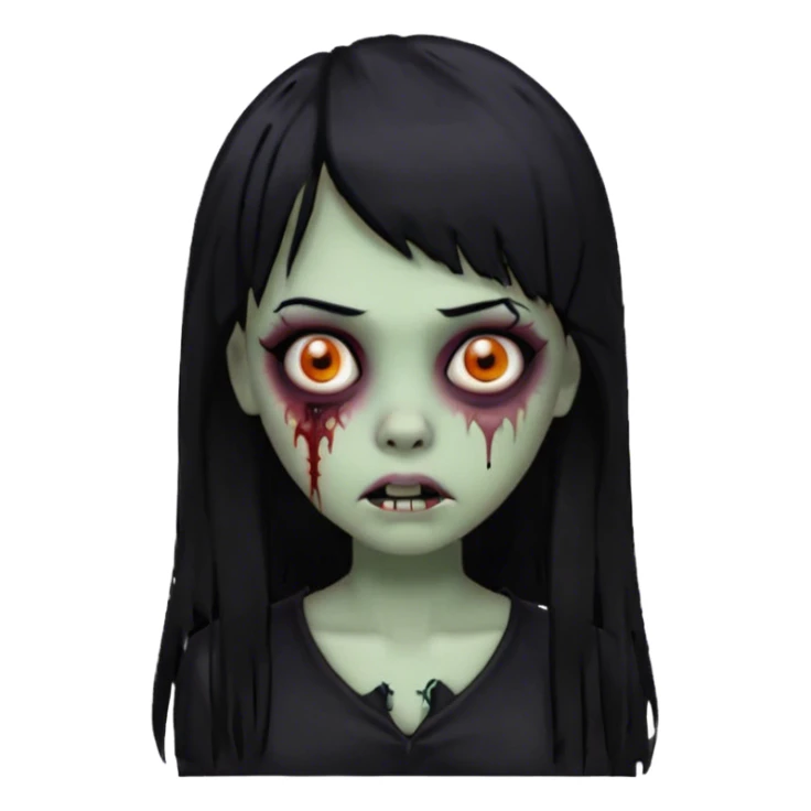 zumbie girl goth long black hair and bangs sticker