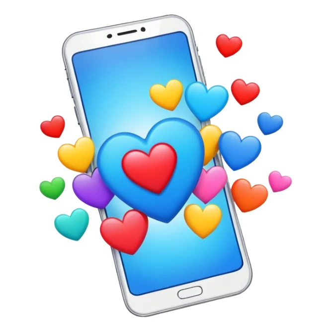  smartphone showing a colorful social media post with a heart and image icon sticker
