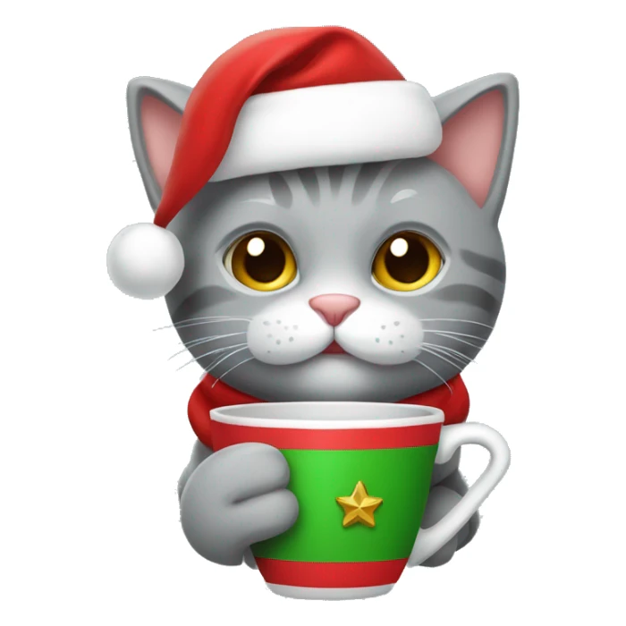 Grey cat with Santa claus cup sticker