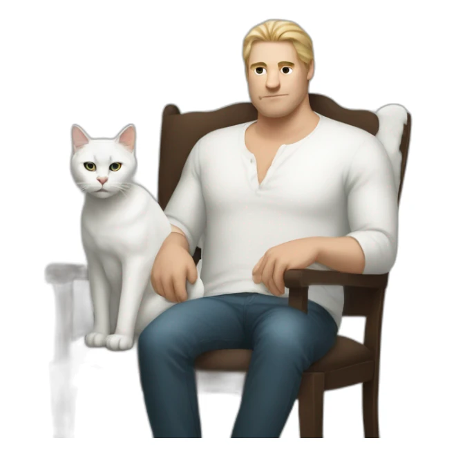 white skin  huge man with white cat on the chair sticker