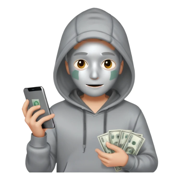 Silver skin, hoodied holding phone and money sticker