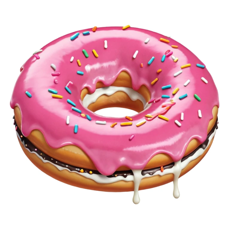 White icing running through a pink donuts hole spilling out onto a black couch to make a sticky mess sticker