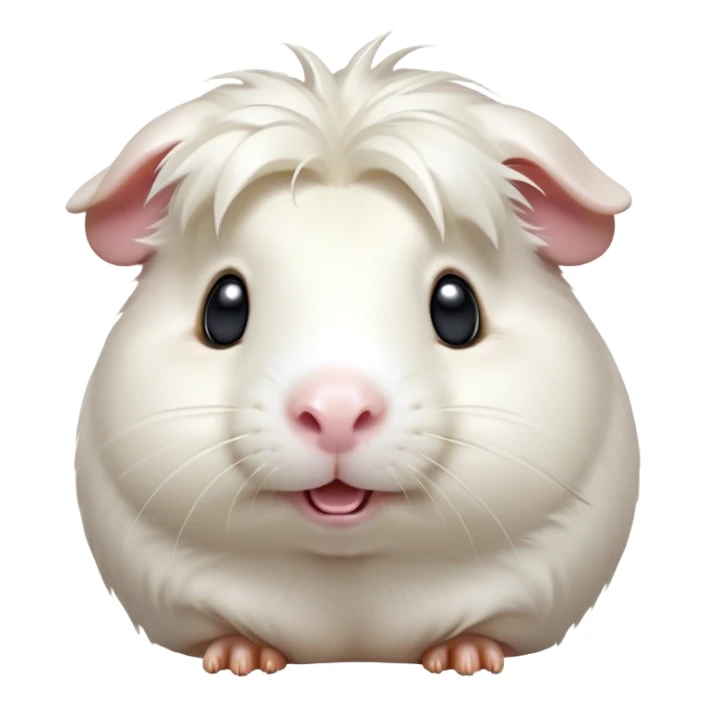 Cinematic Comical White Guinea Pig Portrait Emoji, Head tilted dramatically with an exaggeratedly amused expression, featuring a glossy, pristine white coat with an adorably scrunched face, wide, expressive dark eyes filled with playful disbelief, Simplified yet hilariously expressive features, highly detailed, glowing with a slightly sassy glow, high shine, dramatic yet playful, stylized with an air of cheeky mischief, bright and endearing, soft glowing outline, capturing the essence of a spirited and over-the-top guinea pig, so meme-worthy it feels like it could side-eye its way into internet fame instantly! sticker