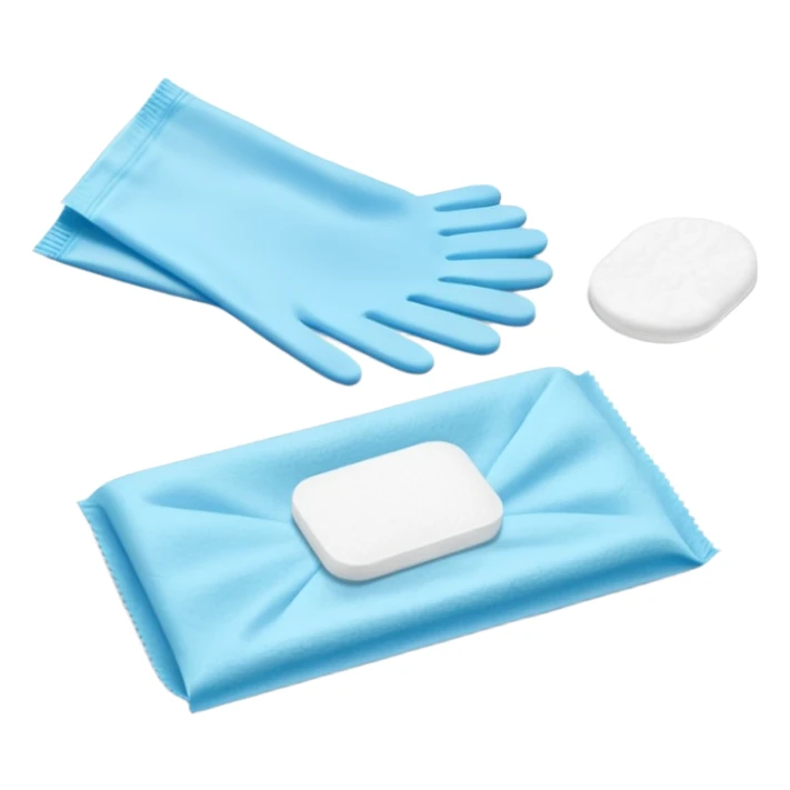 disposable gloves, cotton pads and swabs lying on a table sticker
