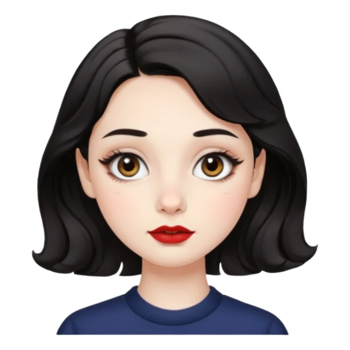 aesthetic girl , pale skin, doe eyes, button nose, soft arched brows,round face,full lips,short wavy black hair. please kindly genarate this avatar sticker