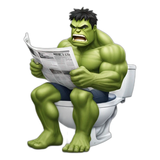 hulk sitting on a toilet, reading a newspaper sticker
