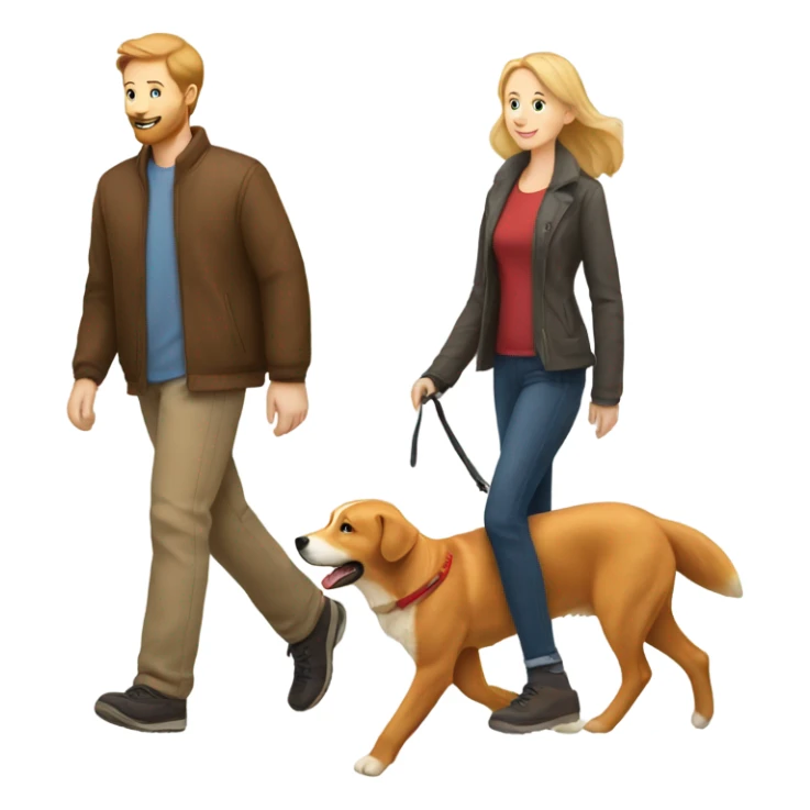 man walking fox red Labrador and woman walking English cream retriever sticker