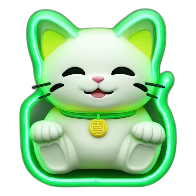maneki neko 3d in the form of green neon sign sticker