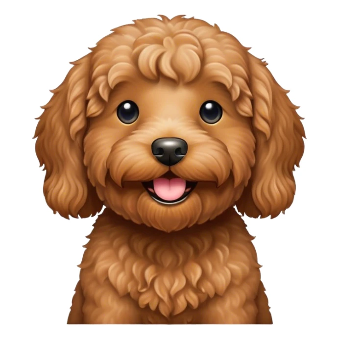 Caramel color labradoodle holding a Black bean smiling sticker
