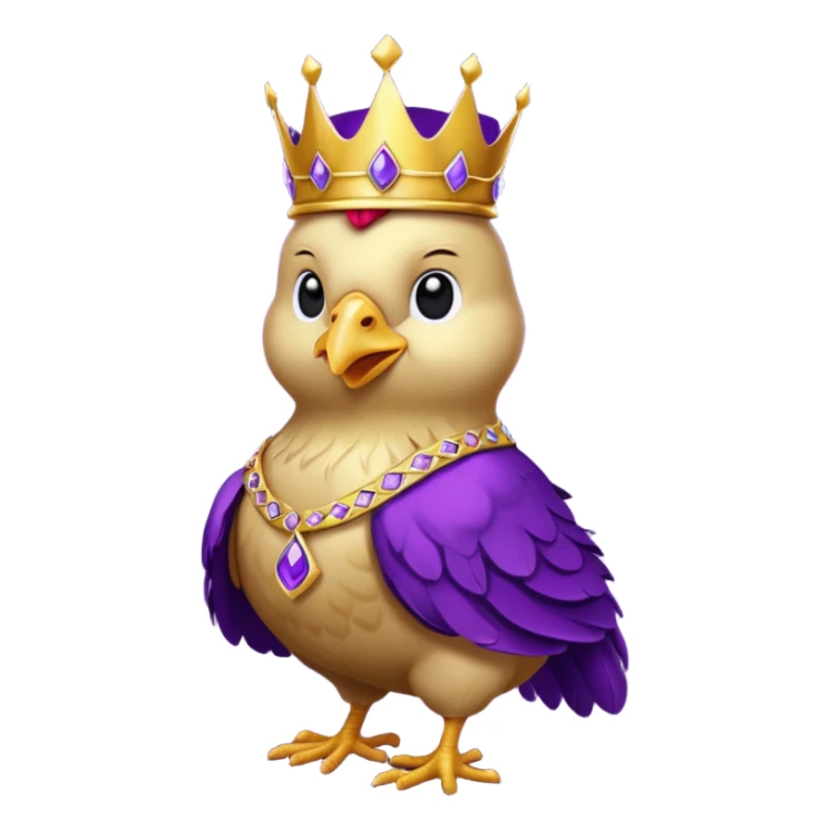 chicken King, standing, with crown, royal purple cloth, necklace, sticker
