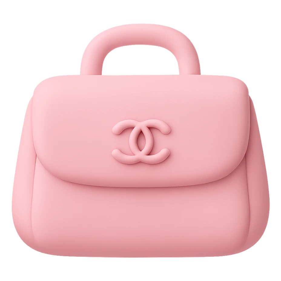 a pink Chanel purse, soft and squishy, minimal details sticker