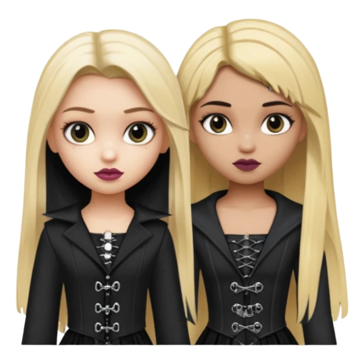 split dye leftside blonde rightside black hair, pretty bratz baddie, gothic clothes sticker