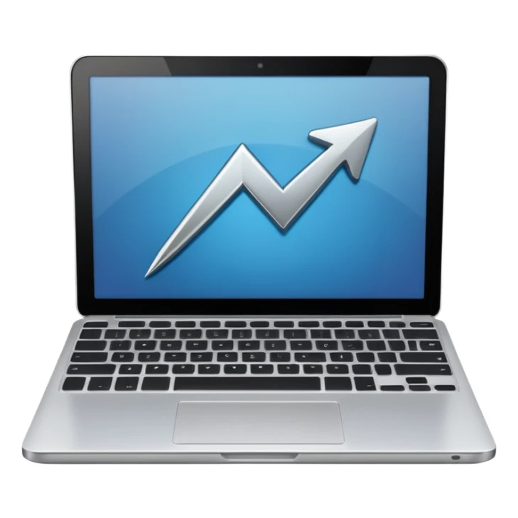 laptop with an upward arrow above it sticker