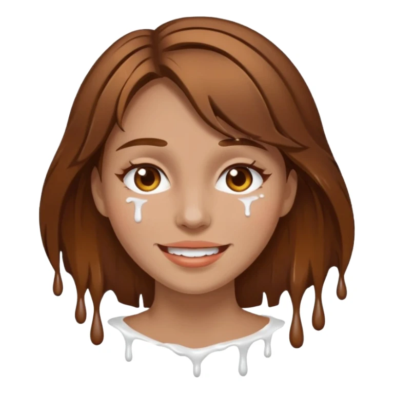 Brown Hair Woman , white paint , drip, face, happy sticker
