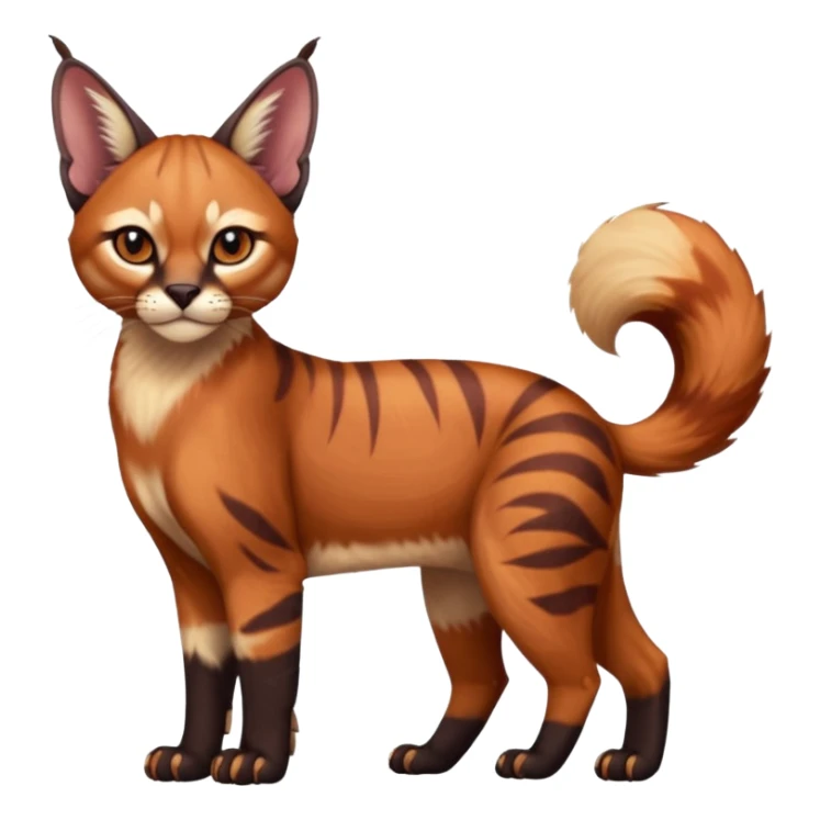 Patterned marked elegant fluffy furry cute beautiful cool edgy Caracal-Sphynx-Red-Panda-fusion-hybrid-animal-creature, full body sticker