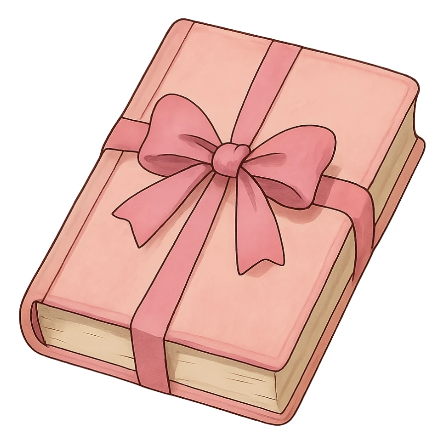 ghibli style light pink book with a pink bow sticker