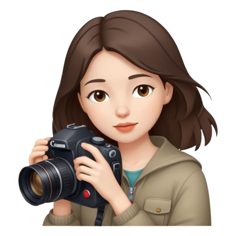 beautiful pale brunette girl with canon camera eyes closed  sticker