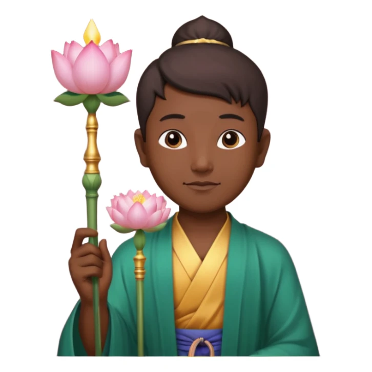 asian man with lotus, scepter, buddhism, lotus sticker