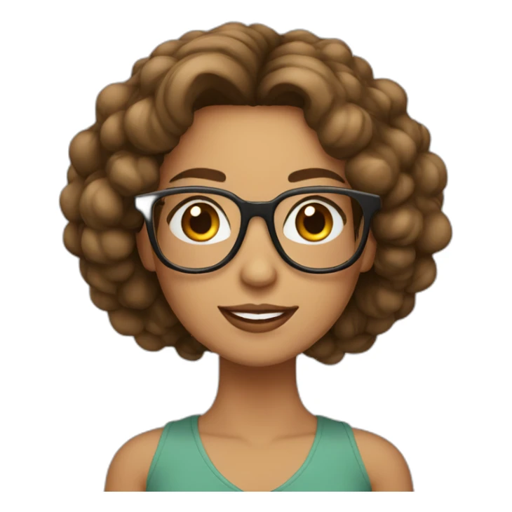 mujer pelo largo color café con lentes sticker