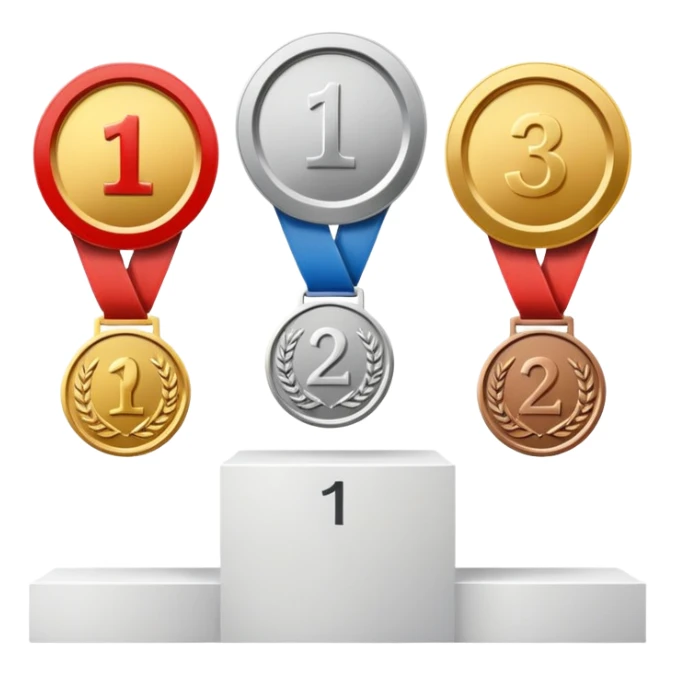1st 2nd 3rd place podium with gold, silver, and bronze medals sticker