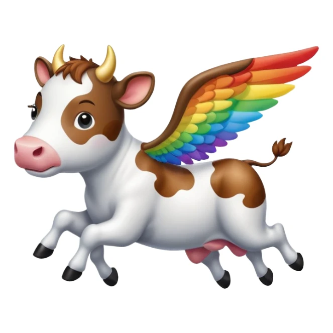 a flying cow with wings named maxim in rainbows and cloudy athmosphere  sticker