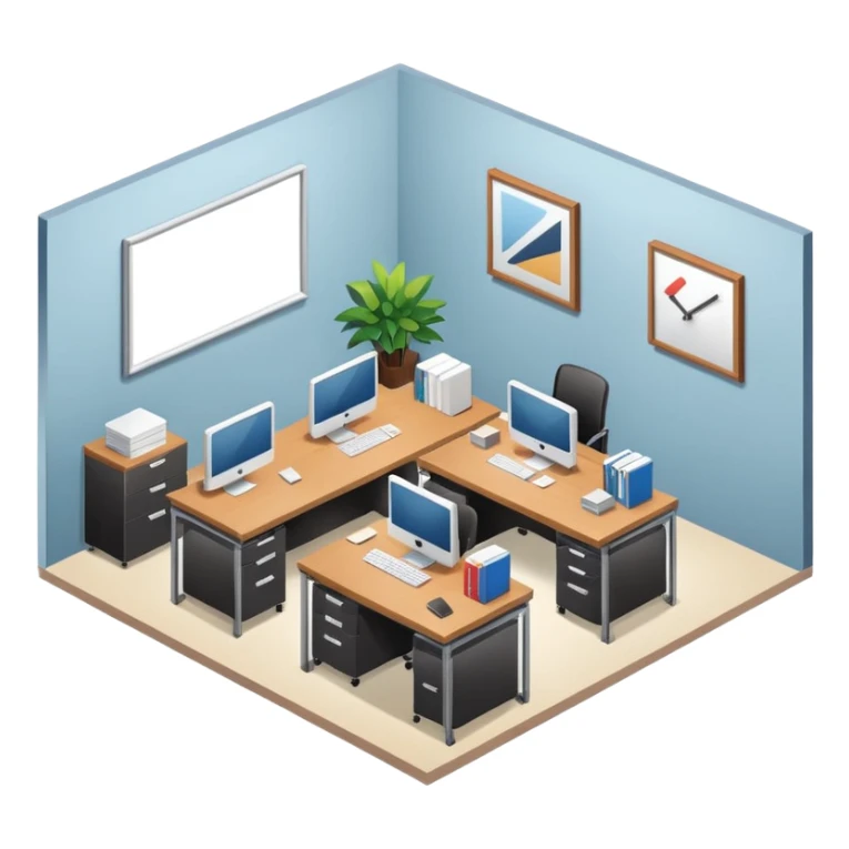 an office with several desks in an isometric style sticker