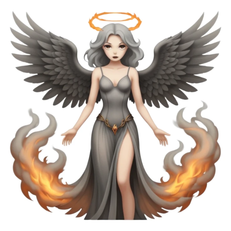 Winged woman standing motionless in smoke, restrained lust, infernal elegance sticker