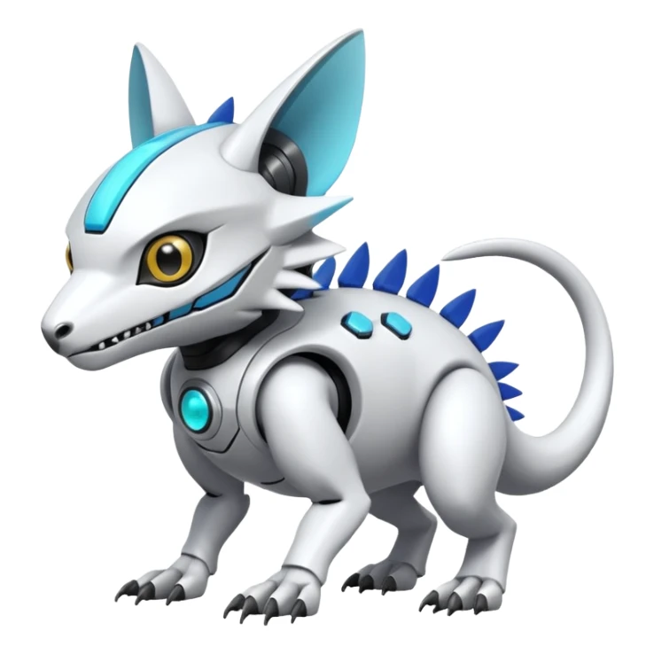  exotic futuristic modern white cyber-Fakémon-Digimon-Trico-creature sticker
