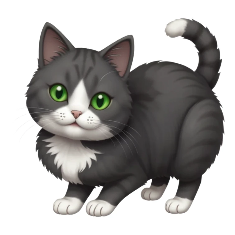 beautiful female solid dark grey cat with green eyes, white toes/paws and white patch on her chest rolling upside down sticker