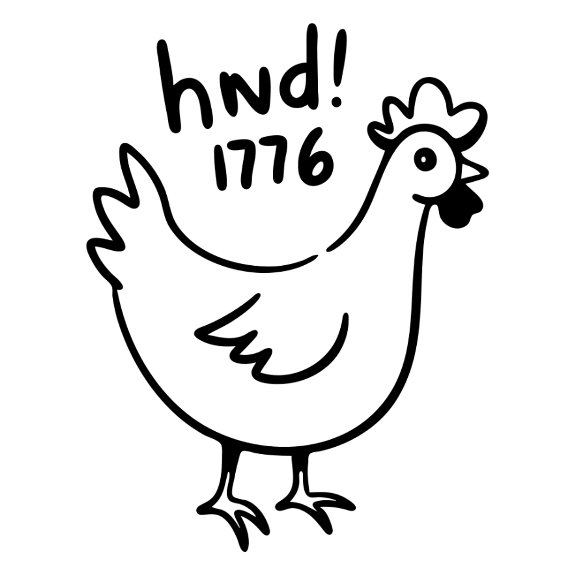 shouting yellow long neck chicken with the words 'JW 1776' sticker