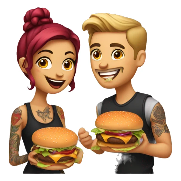 Beautiful tattooed couple eating burgers sticker