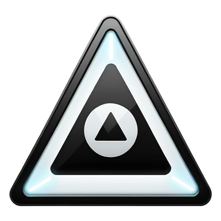Minimalistic warning triangle emoji, metallic black and white, glowing edges in white, flat vector style, futuristic UI icon

 sticker