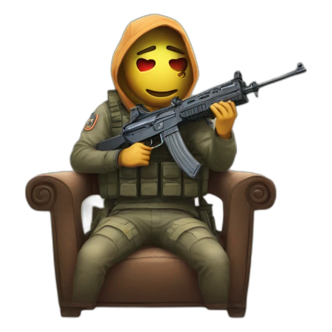 CT from csgo with ak-47 sitting on chair sticker